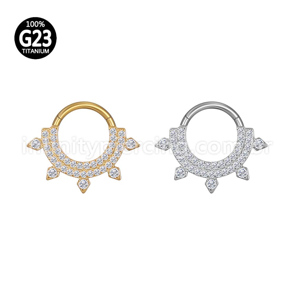 Piercing Argola Titânio Segmento Articulado Dupla Fileira Zircônia Detalhes